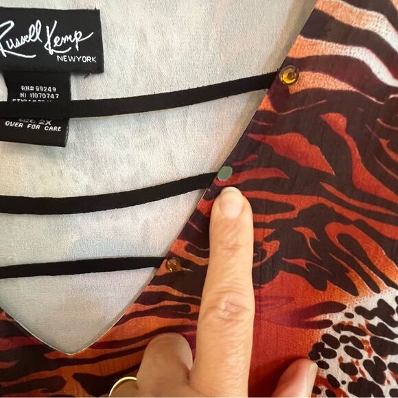 Russell Kemp Womens Oversized Animal Print Tunic Top Size 2X Sheer Flowy Mature - Picture 5 of 9